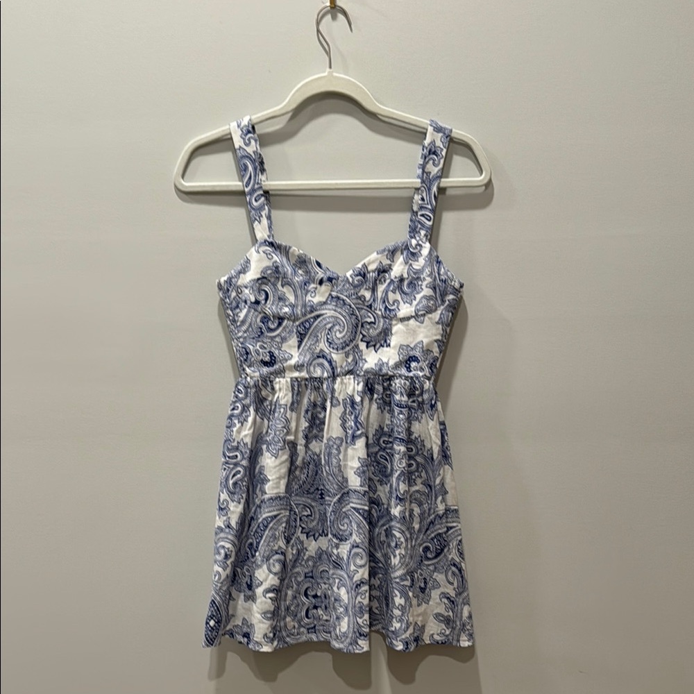 Zara Blue and White Fitted Bustier Tank Top